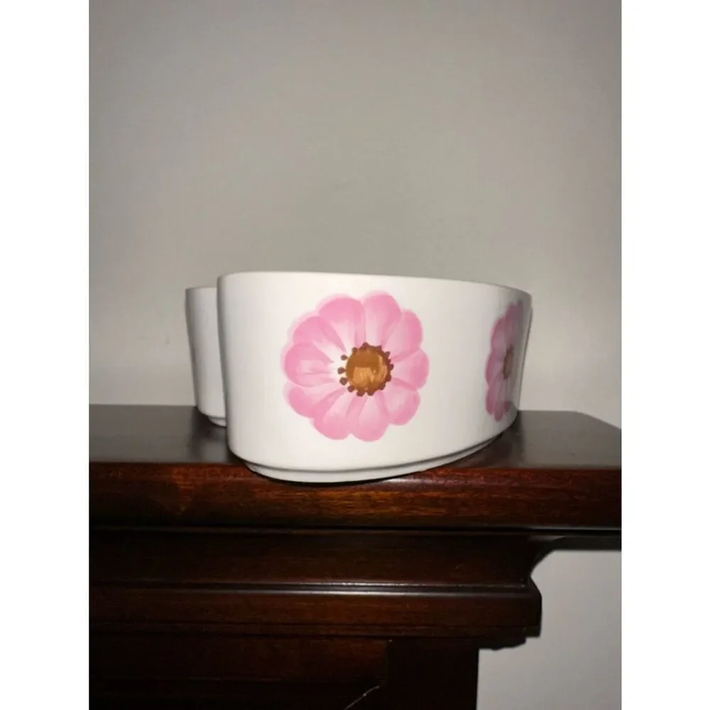 FTD White Pink Floral Heart Shaped Baking Dish Pottery Decor